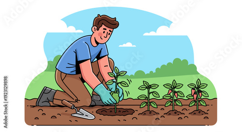 Man Planting Seedlings in Garden Soil 4.