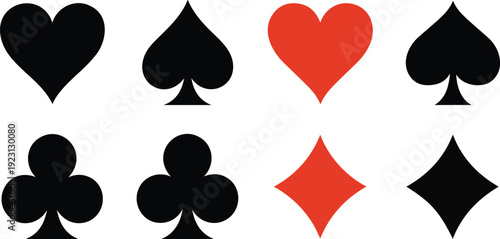 Playing Card Suits Vector Icon Set  Classic Casino Symbols Collection