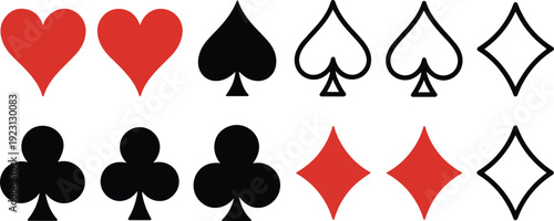 Playing Card Suits Vector Icon Set  Classic Casino Symbols Collection