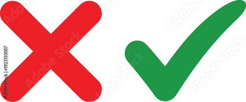 Hand Drawn Checkmark Icons Vector – Red Cross and Green Tick Symbols