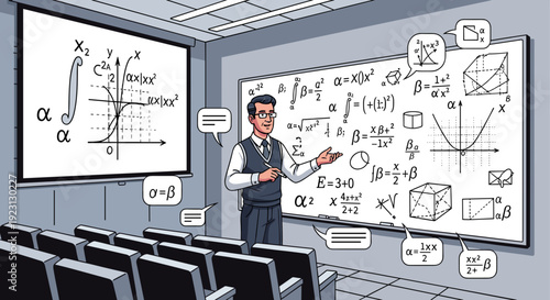 Man Teaching Mathematics in Classroom Setting.