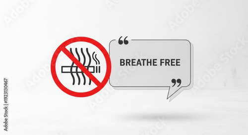 No smoking symbol with breathe free text on white background promoting healthy living and anti smoking campaigns
