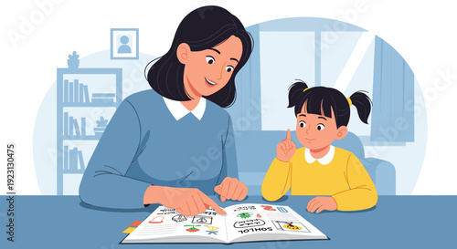 Mother and Daughter Reading Together at Home 5.