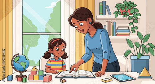 Mother and Daughter Reading Together at Home 3.