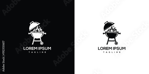 BBQ Grill Logo - Barbecue Icon with Flames and Embers.