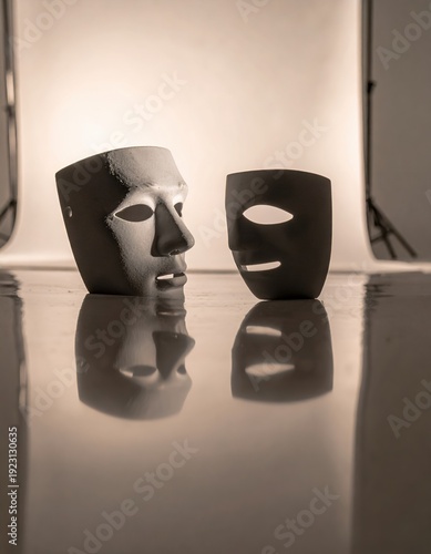 Wallpaper Mural Two Theatrical Masks Reflecting on a Polished Surface. Torontodigital.ca