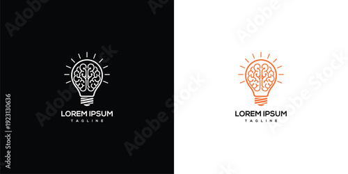 Brain Light Bulb Logo Idea Innovation Creativity Mind Thinking.