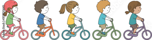 Cute Kids Riding Bicycles Vector – Happy Children Healthy Lifestyle