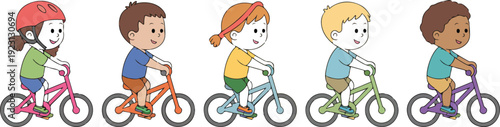 Cute Kids Riding Bicycles Vector – Happy Children Healthy Lifestyle