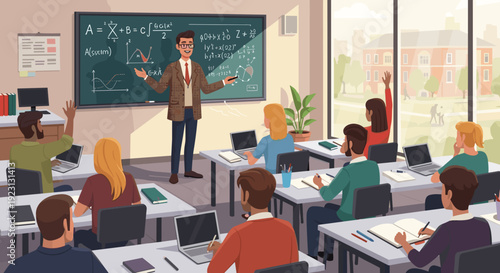 Teacher Explaining Math to High School Students.