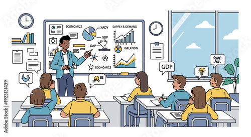 Teacher Explains Business Concepts to Students.