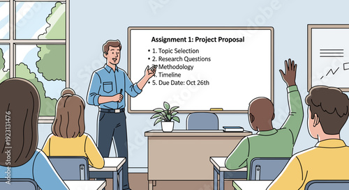 Teacher Giving Lecture to Students in Classroom.