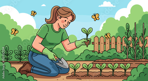 Woman Planting Seedlings in Garden Bed 1.