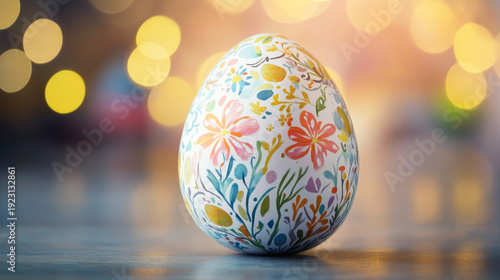 Glossy Easter egg with detailed artistic design and soft lighting