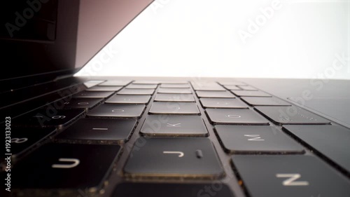 Macro of laptop keyboard keys on white background isolated