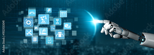 Fotografia AI assisted predictive maintenance icons showing industry, automation, smart fac