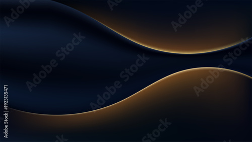luxury blue and gold abstract background with flowing waves and glowing edges, premium brand identity and elegant web headers
