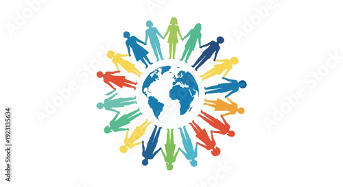 Illustration of diverse people from around the world standing together in unity, celebrating Zero Discrimination Day with a colorful globe design on a white background.