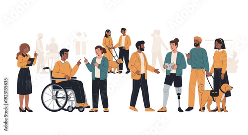 Illustration of diverse people with disabilities and different ethnicities promoting global inclusivity and equality on Zero Discrimination Day with a design of fingerprints and a globe in