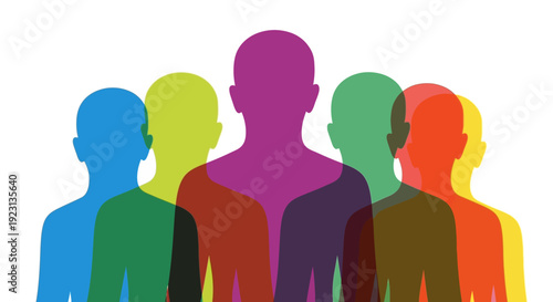Illustration of diverse people standing together in solidarity for a global equality awareness campaign on Zero Discrimination Day with colorful silhouettes.
