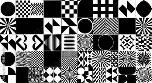 Geometric shapes arranged in a grid pattern black white
