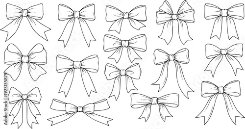 Elegant  Ribbon Bows Collection in Outline Style

