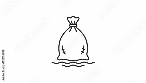 Floating Garbage Bag Icon on Water Surface, Environmental Pollution Concept