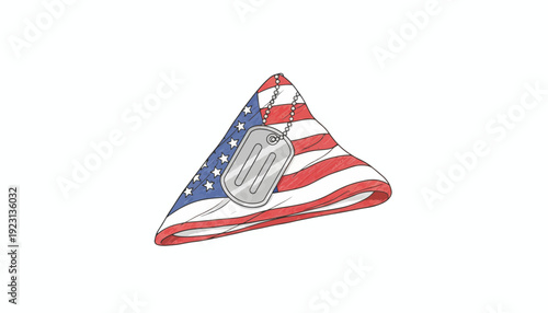 Folded American Flag with Dog Tags - Symbol of Military Service and Sacrifice