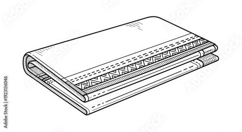 Folded Fabric Textile with Decorative Border Pattern, Hand-Drawn Sketch Style