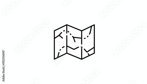 Folded Map Icon, Navigation and Travel Concept, Simple Line Art