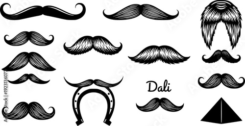 Collection of black mustache styles facial hair
