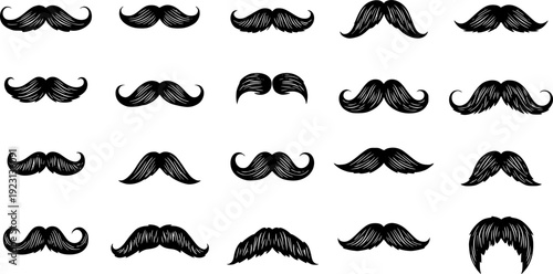 Collection of black mustache styles facial hair
