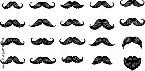 Collection of black mustache styles facial hair
