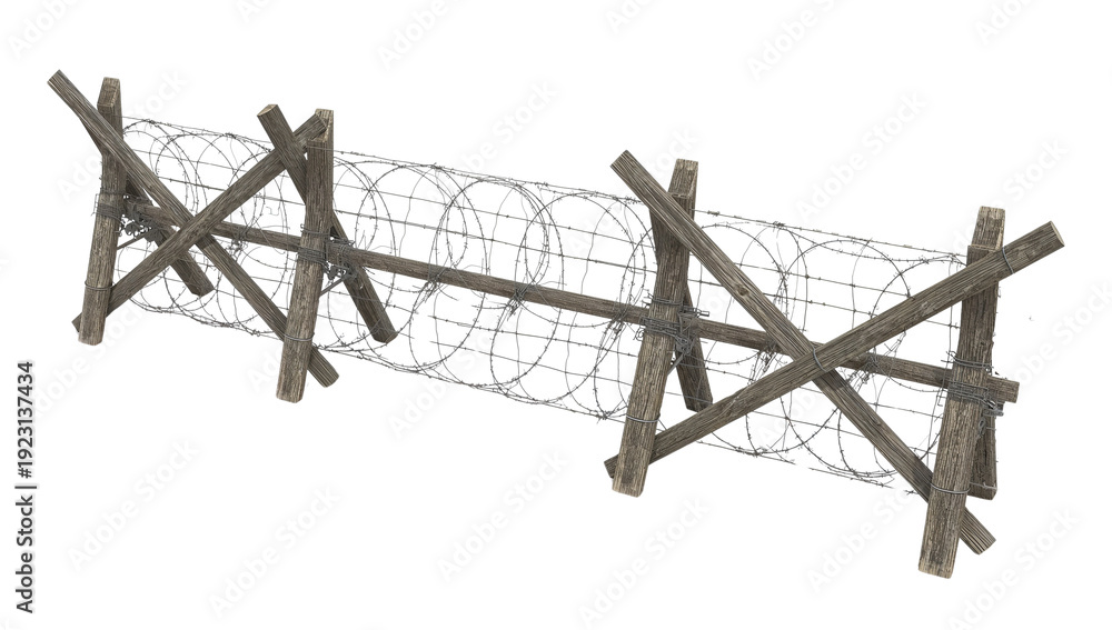 Obraz premium Barbed Wire Fence Obstacle - Military Defense Barrier