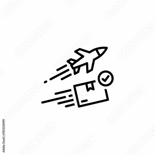 Express delivery concept, featuring an airplane and a package with a check mark, symbolizing speed and accuracy