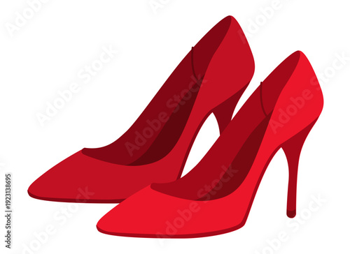 Stiletto women red high heel flat pair. Sexy fashion dress footwear for party wedding office. Technical illustration CAD mockup sketch vector men unisex isolated.
