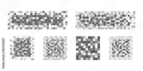 Set of censor blur checkered textures on white background. Mosaic pixelated patterns to hide text, image or another prohibited, restricted or adult only sensitive content. Vector graphic illustration