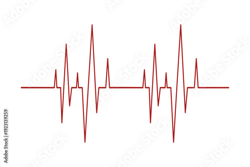 Red heartbeat or pulse frequency diagram. Part of ECG chart isolated on white background. Cardiac rhythm line. Cardio test sign. Healthcare symbol. Heart disease concept. Vector graphic illustration