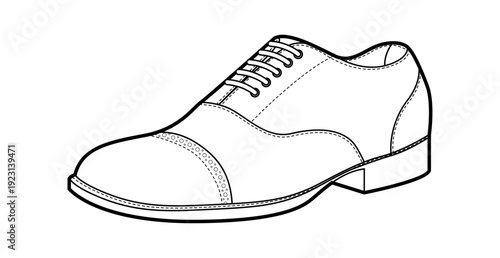 Oxford mens formal single shoe line. Classic closed lace up leather footwear technical illustration. Vector flat CAD mockup sketch women unisex business style outline isolated on white background.