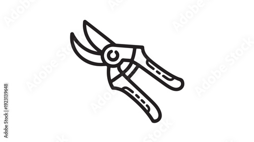 Pruning shears in simple line art style with bold black lines on white background for gardening icon
