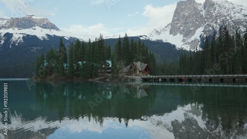 Wallpaper Mural Emerald Lake lodge and snow capped mountains reflecting in the calm waters of the lake in Yoho National Park in British Columbia, Canada Torontodigital.ca