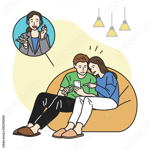 スマホでオペレーターと会話している家族