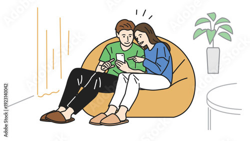 スマホを操作しているカップル