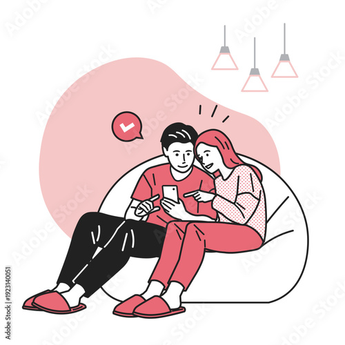 スマホで申し込みや入力をしているカップル