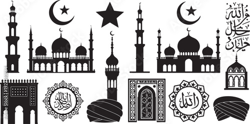 Islamic architecture and symbols black and white mosque