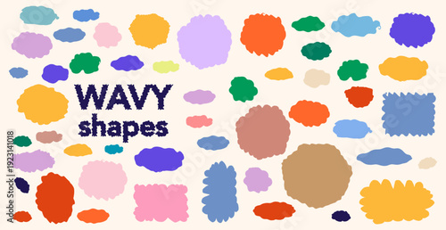 Wavy organic shapes collection light background. Soft blobby clouds, pastel islands and rounded geometry gentle branding, web layout and contemporary pattern work. Abstract graphic vector illustration