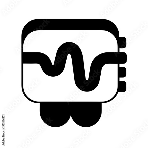 A black and white icon of virtual reality goggles