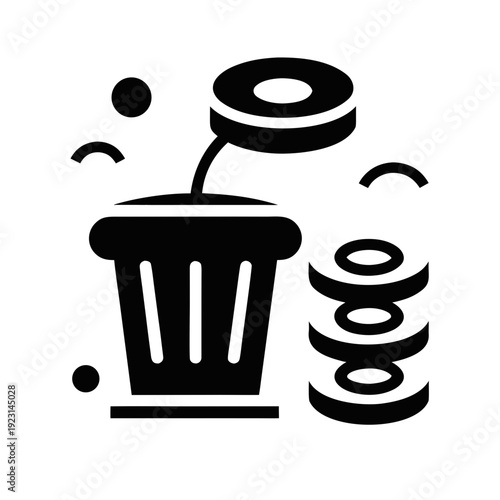 A trash can with disks flying out