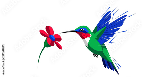 Vibrant hummingbird sipping nectar from colorful flower