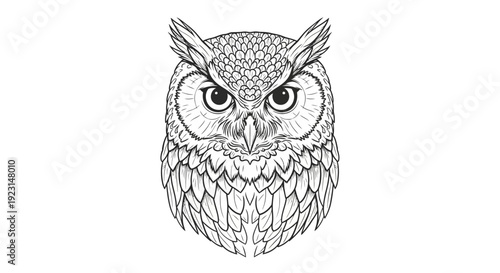 Detailed illustration of an owl's face with intense gaze